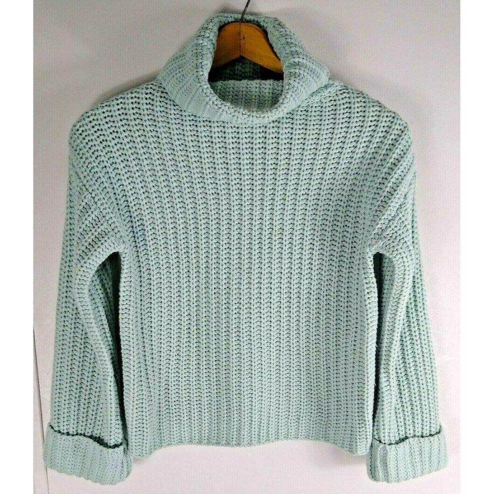 Magaschoni Sweater NWT Turtle Neck Fisherman Knit Sea Foam Mint Green XS